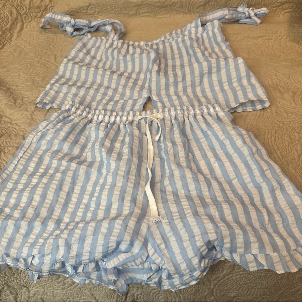 Blue and White Striped Two-Piece PJs - Picture 3 of 10